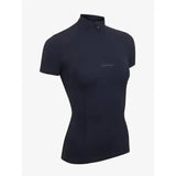 Black short sleeve base layer cycling jersey with high collar and subtle le vieux branding lemieux mia mesh
