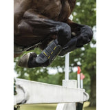 Black and yellow lemieux mimsafe xc boot front made of durable synthetic material with textured grip for leg protection
