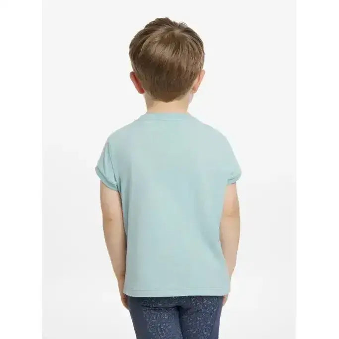 A child wearing a light blue lemieux mini alex short-sleeved t-shirt perfect for casual wear