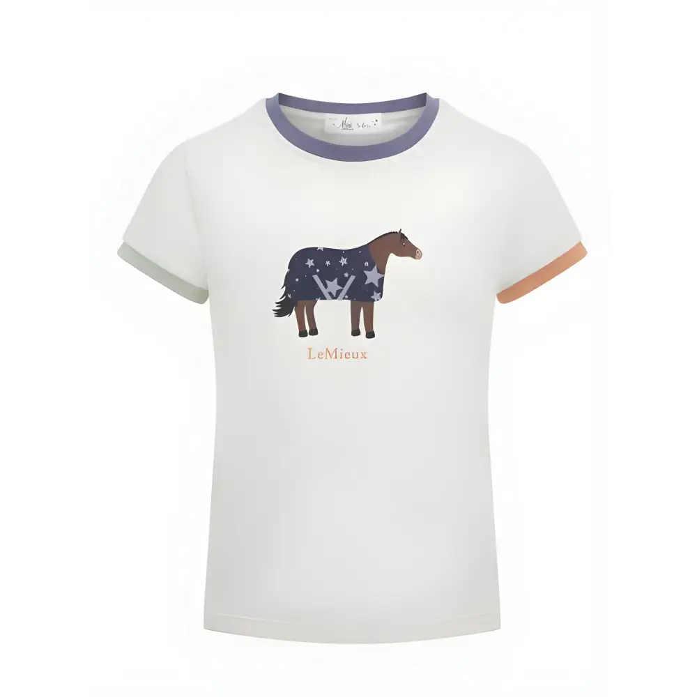 White Lemieux Mini Alex Tee Ecru featuring cartoon horse graphic and Fashion text