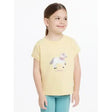 Soft yellow lemieux mini alex tee featuring a cute white and gray cartoon horse graphic and lambs text below