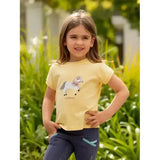 Yellow lemieux mini alex short-sleeved tee with printed horse design and la redoute text in alex tee mimosa style