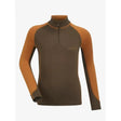 Brown and orange long-sleeved half-zip lemieux mini base layer alpine with raglan sleeves perfect for mini rider’s running