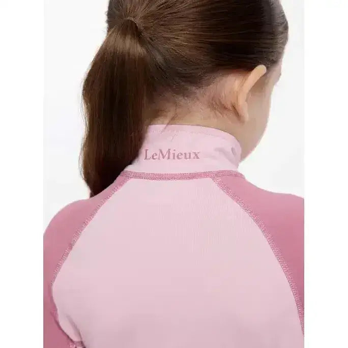 Pink lemieux mini base layer blossom long-sleeve top with high collar and darker raglan sleeves for athletic wear