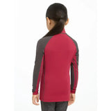 Red and gray lemieux mini base long sleeve athletic top with three stripes on sleeves perfect for mini rider’s running