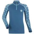 Blue star-patterned long-sleeve lemieux base layer with quarter-zip collar from the mini lemieux range marine collection