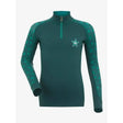 Teal lemieux mini base long-sleeved top with quarter-zip collar and subtle geometric sleeve pattern base layer spruce