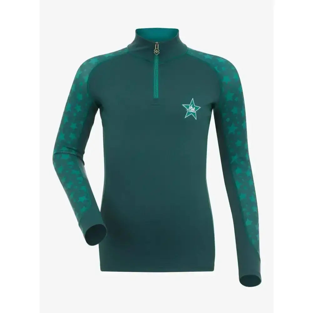 Teal lemieux mini base long-sleeved top with quarter-zip collar and subtle geometric sleeve pattern base layer spruce