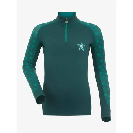 Teal lemieux mini base long-sleeved top with quarter-zip collar and subtle geometric sleeve pattern base layer spruce