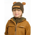 Brown knitted lemieux mini bear beanie alpine with tan bear ears and matching brand patch