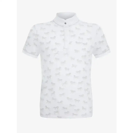 White lemieux mini bella short sleeve polo with subtle gray silhouettes perfect competition wear shirt
