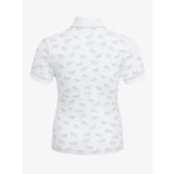 White lemieux mini bella polo shirt with subtle gray butterfly pattern perfect competition wear mini bella short