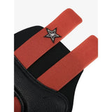 Black and orange weightlifting glove with star logo on wrist strap shown with lemieux mini grafter boots sienna