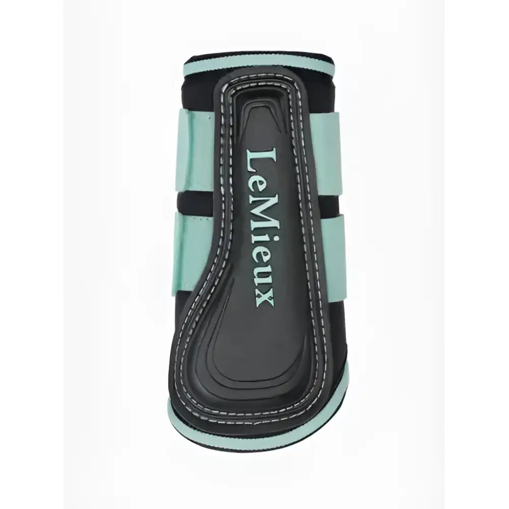 Lemieux mini brushing boots aqua in black and mint green with stitched detailing for horse hoof protection
