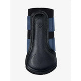 Black textured leather lemieux mini brushing boots with blue and black elastic straps in brushing boots indigo style