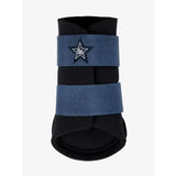 Blue and black lemieux mini brushing boots indigo with star logo hoof protectors for horse legs