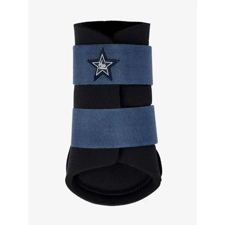Blue and black lemieux mini brushing boots indigo with star logo hoof protectors for horse legs