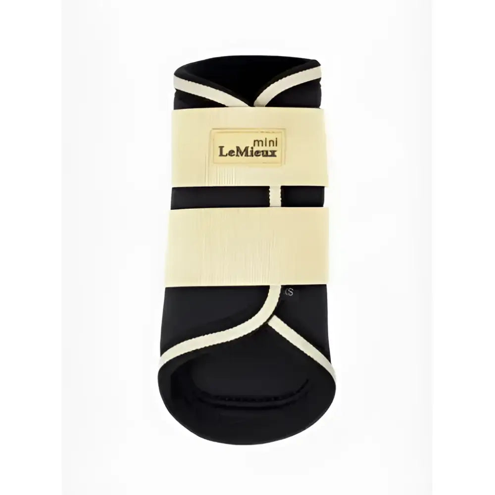 Black and cream lemieux mini brushing boots mimosa with elastic straps for hoof protection and brushing