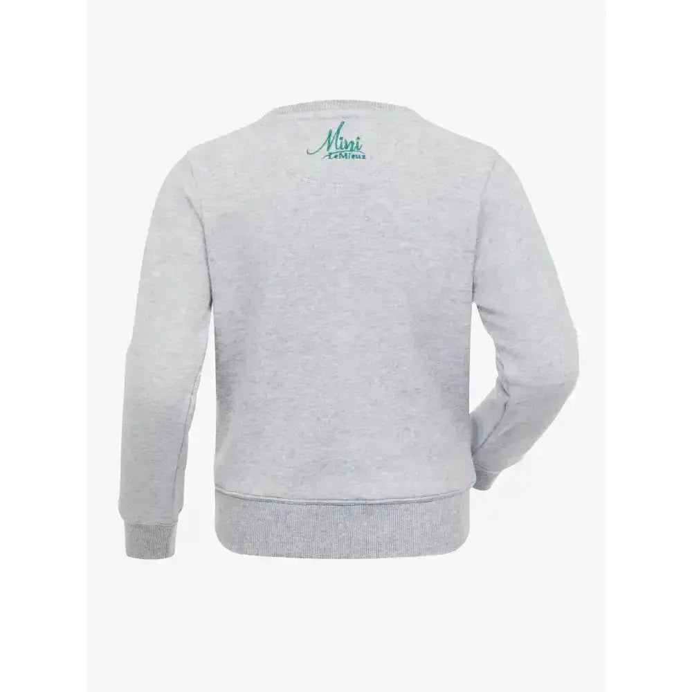 Gray lemieux mini camilla crewneck sweatshirt with subtle texture and small green mimi addict logo at neckline