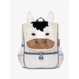 Cream-colored lemieux mini character backpack with black mane brown snout and blue trim perfect for kids