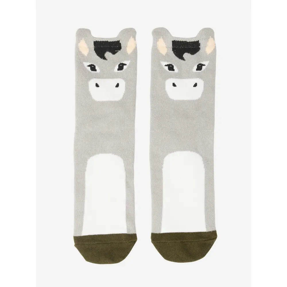 Gray knit lemieux mini character socks pack donkey with cartoon donkey face and black ears and eyes design