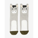 Gray knit lemieux mini character socks pack donkey with cartoon donkey face and black ears and eyes design