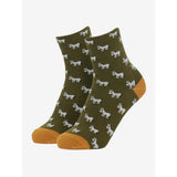 Olive green lemieux mini character ankle socks with white donkey prints and mustard yellow toe caps pack donkey