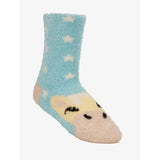 Light blue fuzzy lemieux mini character sock with cute unicorn face and pinkish beige accents from pack lemon
