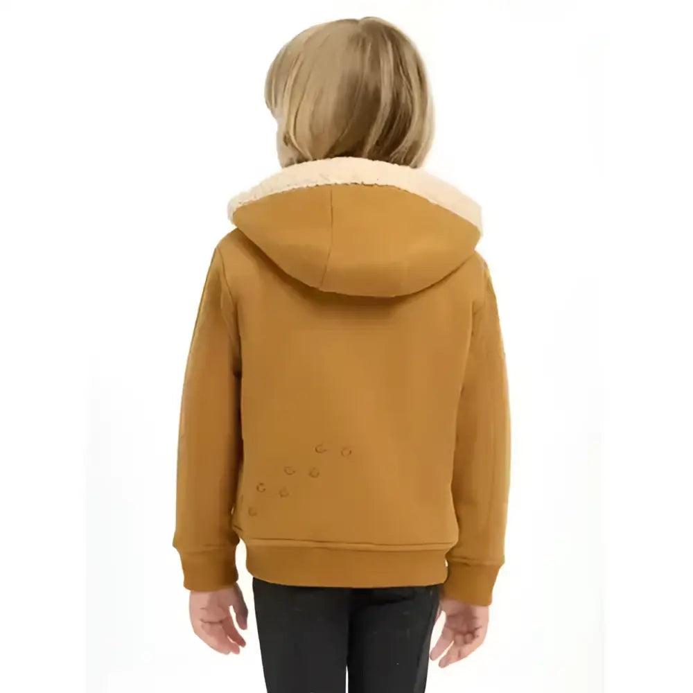 Back view of lemieux mini charlie super snuggly lined hoodie ginger with plush cream-lined hood and subtle embroidery