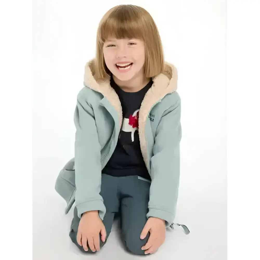 Lemieux mini charlie hoodie glacier in light blue with super snuggly lined plush beige interior and zipper closure