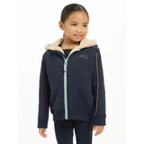 Navy lemieux mini charlie lined hoodie with plush beige hood lining and red gold sleeve stripes