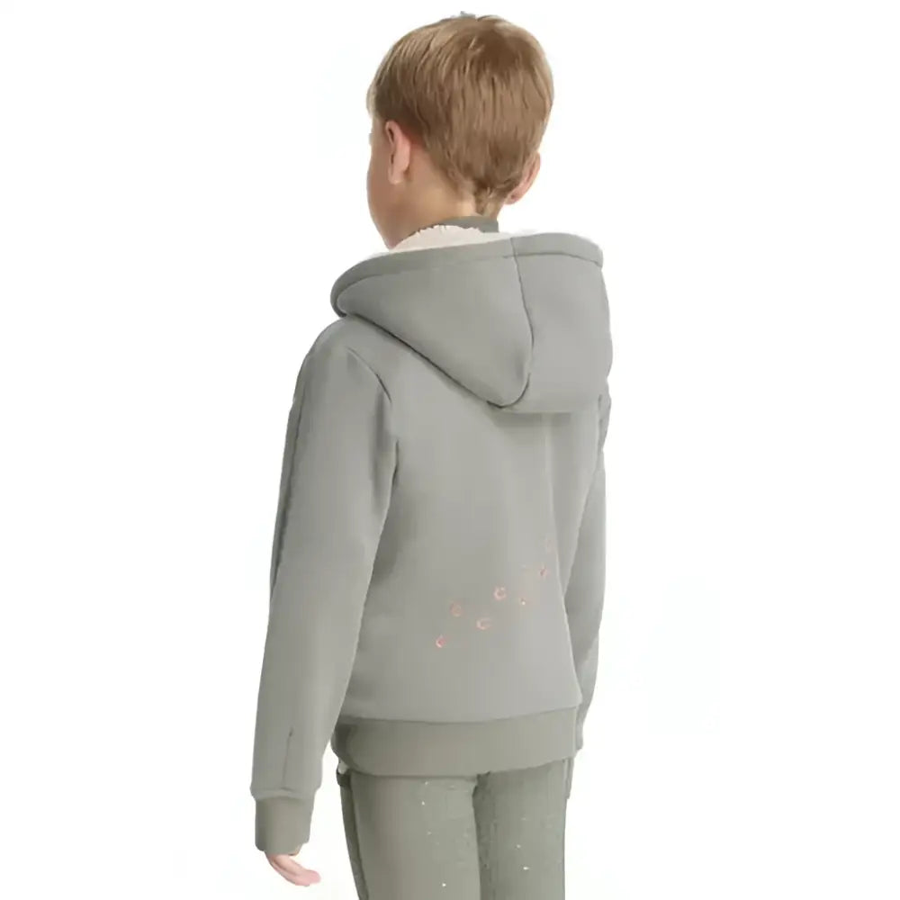 Gray lemieux mini charlie pony hoodie rosemary showing back with subtle embroidered details on hooded sweatshirt