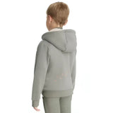 Gray lemieux mini charlie pony hoodie rosemary showing back with subtle embroidered details on hooded sweatshirt