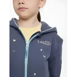 Navy blue lemieux mini charlie zip hoodie with light blue zipper and white butterfly embroidery for casual wear