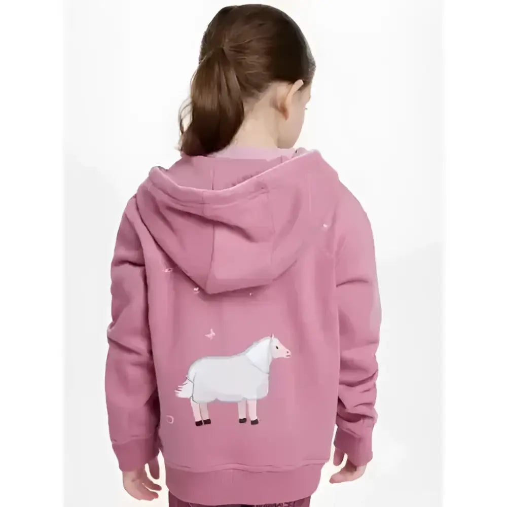 Pink lemieux mini charlie zip kids hoodie with white sheep graphic and star details perfect for everyday wear