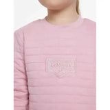 Pink quilted long sleeve lemieux mini cici crew top with subtle texture and embroidered lemieux logo patch on chest