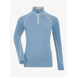Light blue lemieux mini classique long sleeve performance top with white zipper and trim classic base layer ice blue