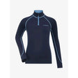 Navy blue lemieux mini classique long-sleeve half-zip base layer with light gray stitching and lighter blue zipper pull