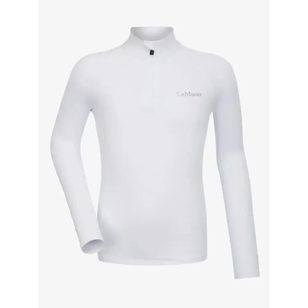 White long-sleeved high-neck lemieux mini classique base layer white with subtle embroidered logo on the chest