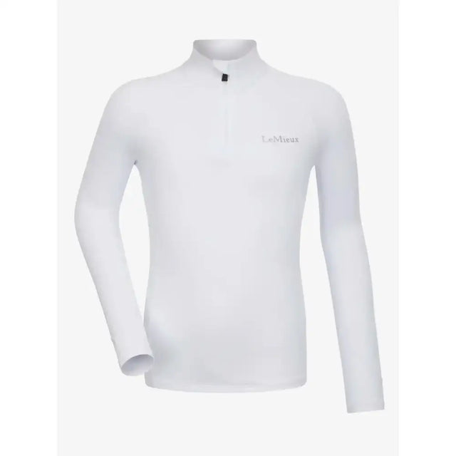 White long-sleeved high-neck lemieux mini classique base layer white with subtle embroidered logo on the chest