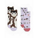 Two pairs of lemieux mini cotton socks paint pony pack lilac with horse faces and cacti patterns in soft purple tones