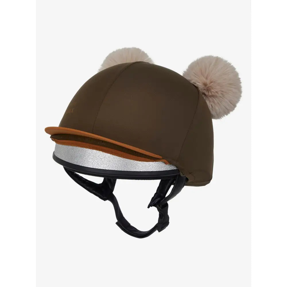 Lemieux Mini Double Pom Hat Silk Alpine featuring a brown cover and light-colored pom-pom