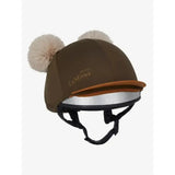 Olive green lemieux mini double pom hat silk alpine cover with cream pom-poms and silver reflective band