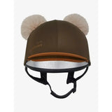 Olive green lemieux mini double pom hat silk alpine with fluffy beige pom-poms and silver reflective band
