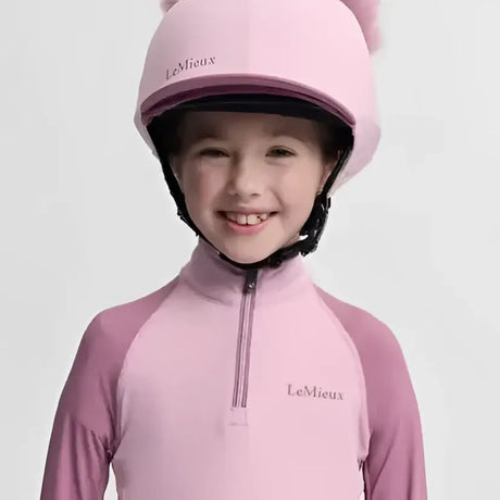 Pink lemieux mini double pom hat silk fondant equestrian helmet with fuzzy pom-poms on top