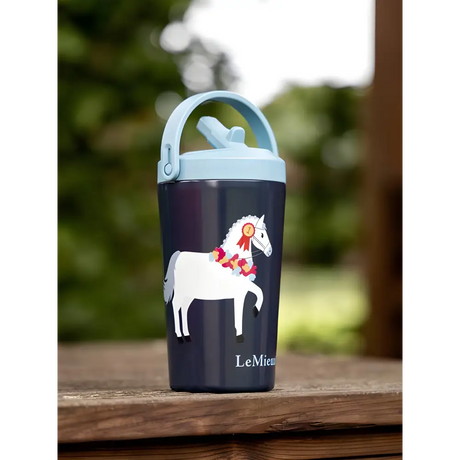 Insulated Lemieux Mini Drinks Bottle Navy with unicorn and rider design