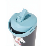 Insulated Lemieux Mini Drinks Bottle Navy with light blue unicorn design lid and handle