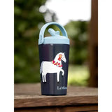 Dark blue lemieux mini drinks vacuum-insulated stainless steel mini drinks bottle with light blue handle and horse design