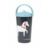 Dark gray lemieux mini drinks vacuum-insulated stainless steel mini drinks bottle with light blue handle and horse design