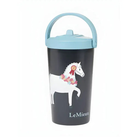 Dark gray lemieux mini drinks vacuum-insulated stainless steel mini drinks bottle with light blue handle and horse design